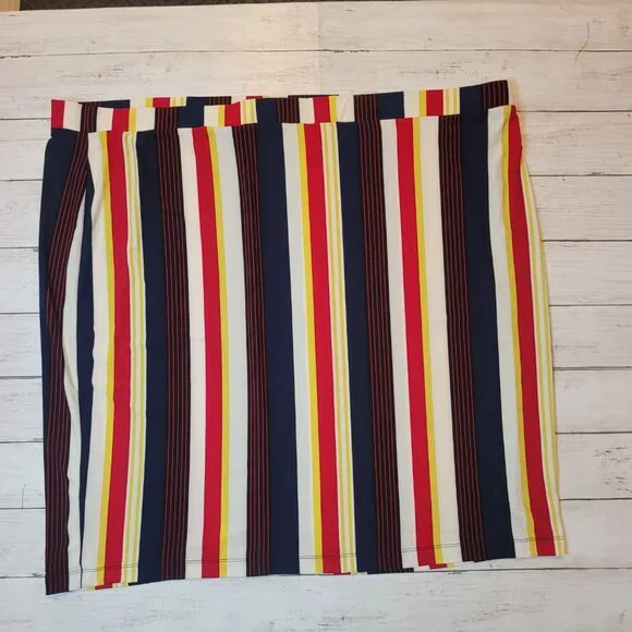 NWOT Liz Claiborne Skirt Women's Plus Size 1X Rainbow Stripe Retro Midi Comfort - Picture 3 of 9